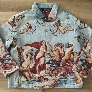 Vintage Tapestry-Style Men’s Jacket in Light Blue and Multi